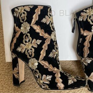 Manolo Blahnik Velvet Embroidered Heeled Boots